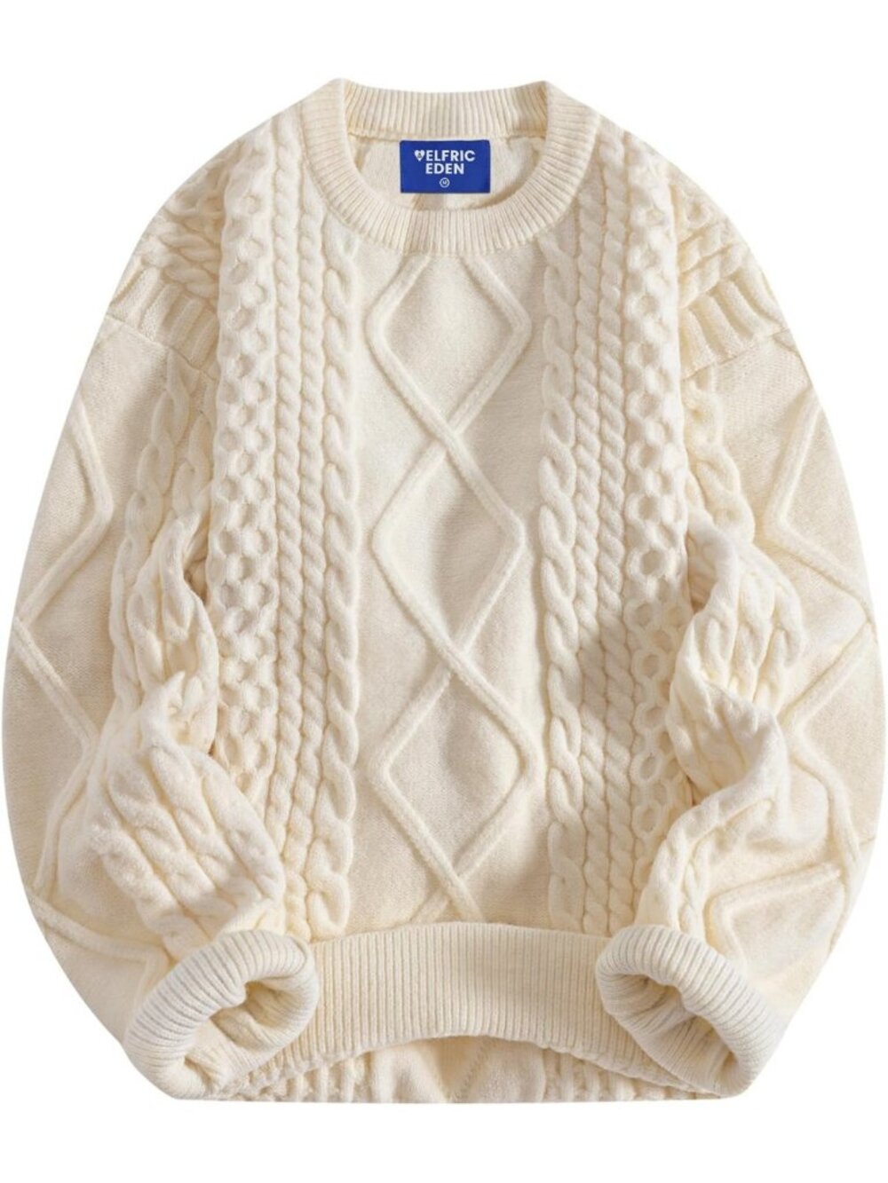 Oversized Vintage Knit Pullover Sweater | Unisex Woven Crewneck Top